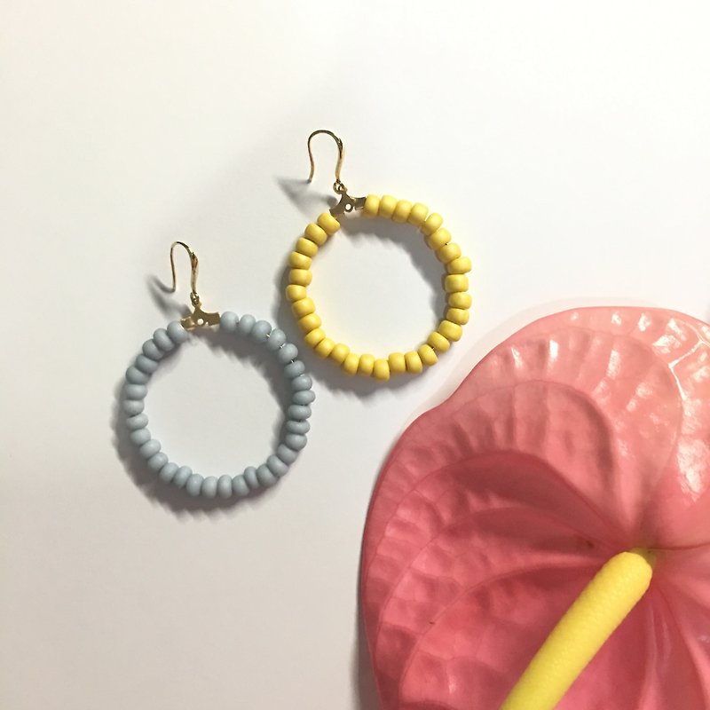 Magic Stone Set Stone Beads Large Circle Earrings - Earrings & Clip-ons - Stone Yellow