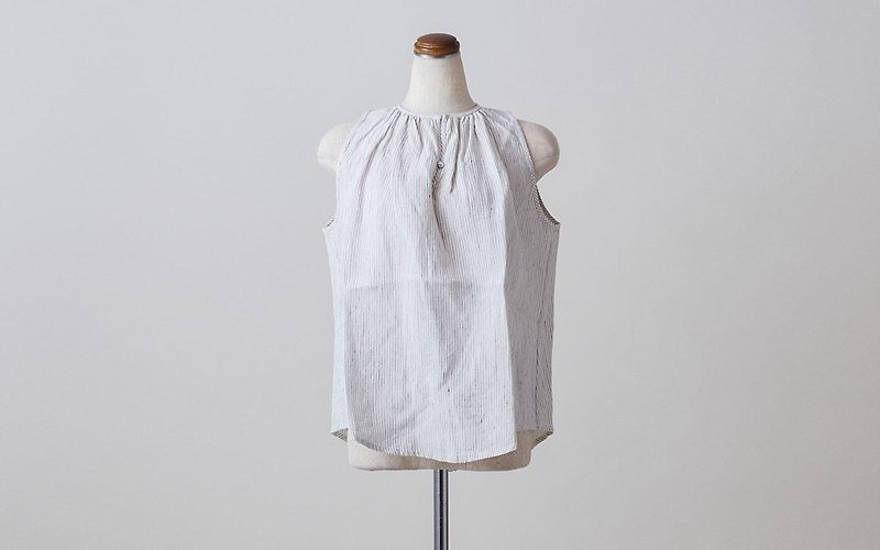 【送料無料】enrica linen nosleeve shirts white / stripe - 女上衣/長袖上衣 - 棉．麻 白色
