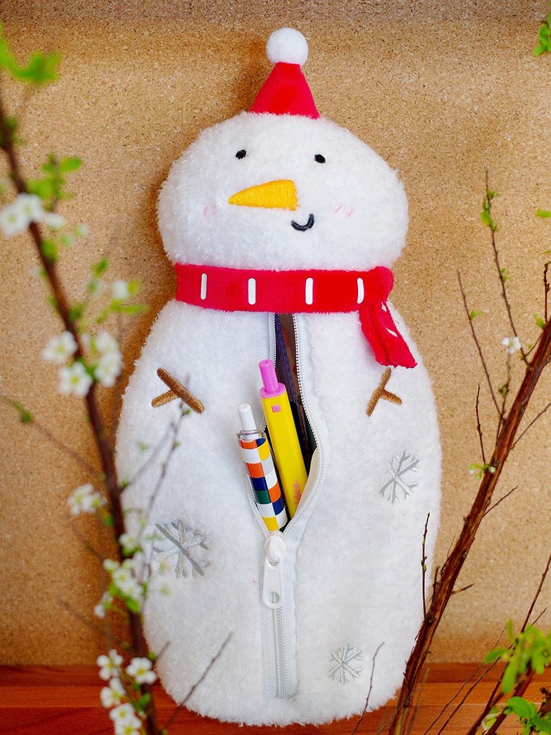 Yuguoshan original little snowman plush pencil case cute winter student stationery bag Christmas pencil storage bag - กล่องดินสอ/ถุงดินสอ - วัสดุอื่นๆ 