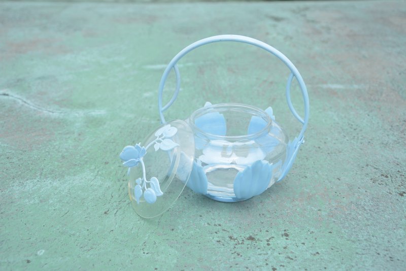 早期德國舊貨 花朵裝飾野餐提把糖罐 - 擺飾/家飾品 - 塑膠 藍色