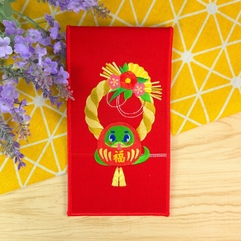 【Embroidery red envelope bag】Daruma Red Envelope Bag for the Year of the snake - ถุงอั่งเปา/ตุ้ยเลี้ยง - งานปัก สีแดง