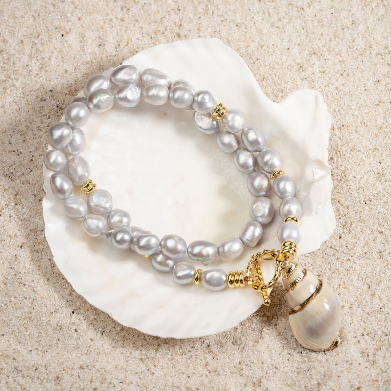 天然グレーバロックパールネックレス 7–8mm シェルペンダント ヴィンテージエレガント 新年ギフト - ネックレス - 真珠 グレー