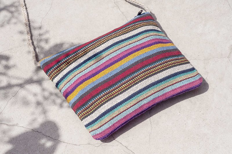 Natural Cotton Lightweight Mobile Phone Bag Backpack Side Backpack Shoulder Bag Tote Bag Shopping Bag - Rainbow Stripe - กระเป๋าแมสเซนเจอร์ - ผ้าฝ้าย/ผ้าลินิน หลากหลายสี