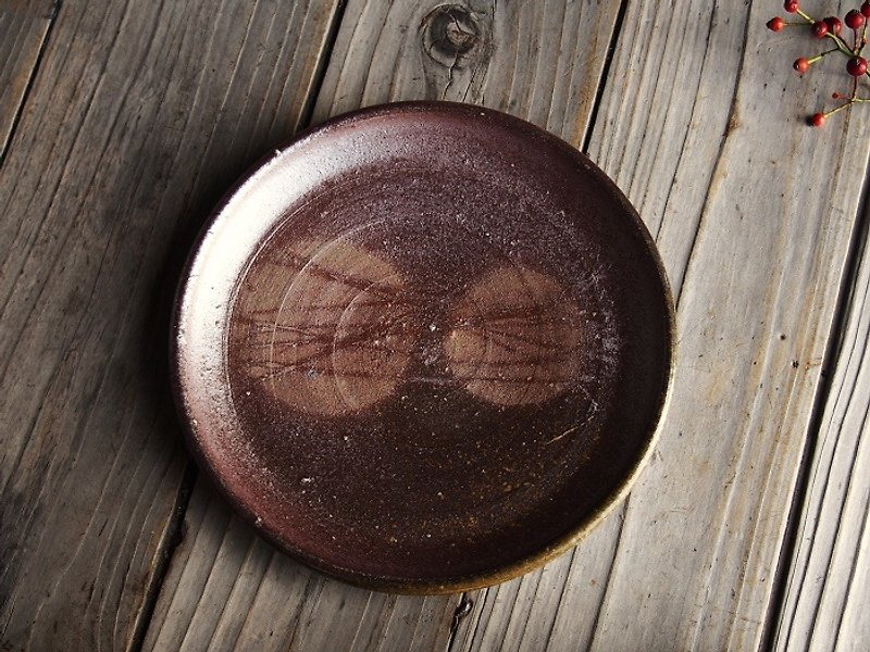 日本岡山備前 陶器 陶盤 sr3-031 (18.5cm) - 小碟/醬油碟 - 陶 咖啡色