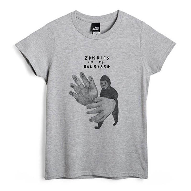 ステファンと彼の大きな手 - ディープヘザーグレー - 女性のTシャツ - Tシャツ - コットン・麻 グレー