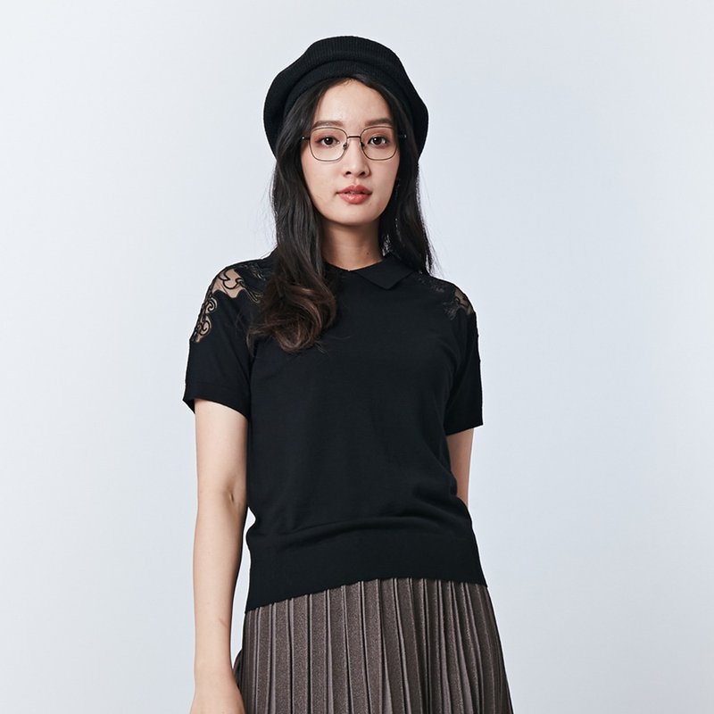 KeyWear Hollow Spliced ​​Stand Collar Knitted Top-3 Colors-0AF05111 - สเวตเตอร์ผู้หญิง - ขนแกะ หลากหลายสี