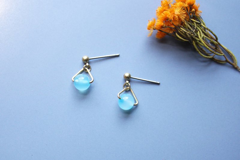 Triangle - earring  clip-on earring - Earrings & Clip-ons - Copper & Brass Blue