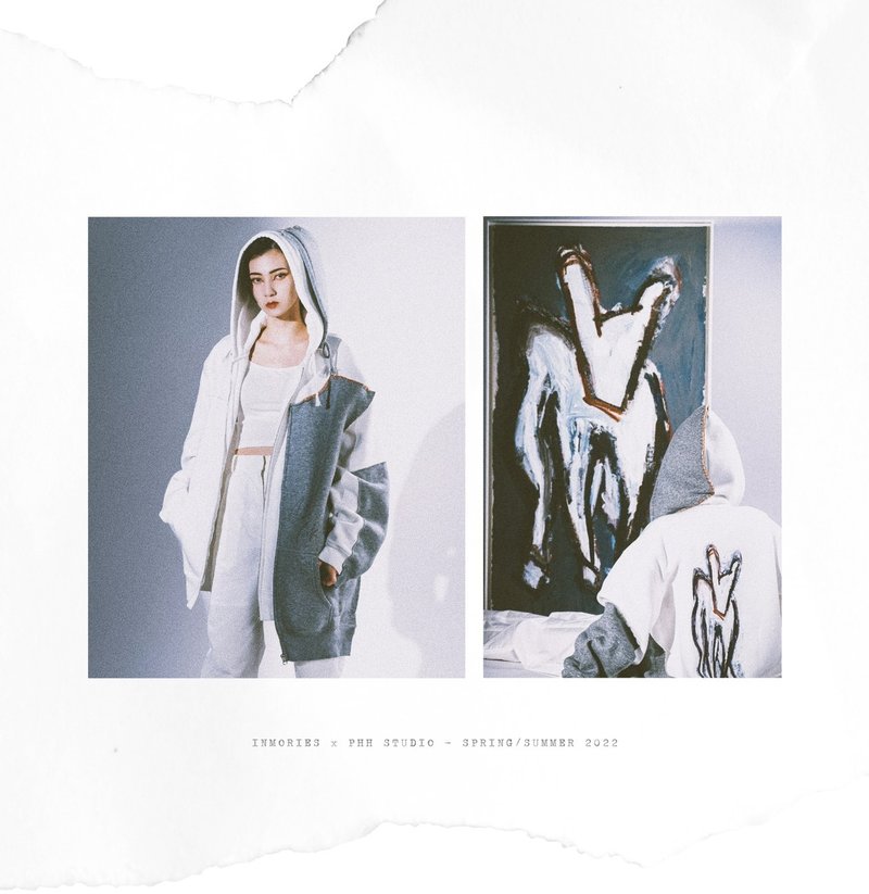 INMORIES x PHH STUTIO 保暖刷毛解構式連帽外套 PANELLED HOODIE - 男夾克/外套 - 棉．麻 白色