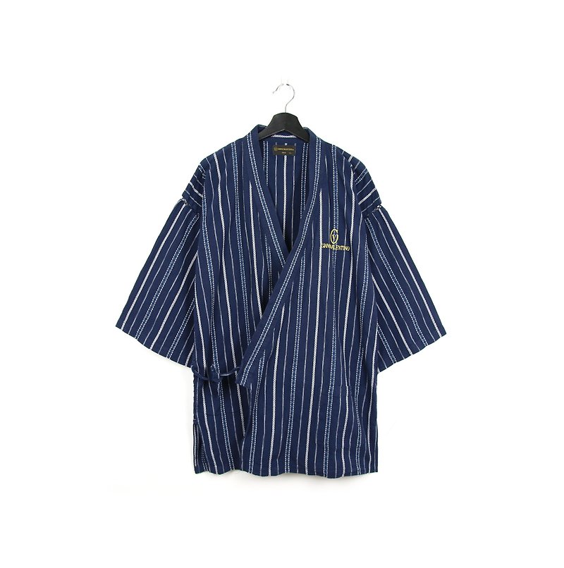 Back to Green-Japan Very Flat Dark Blue Stripe / vintage - Men's Coats & Jackets - Cotton & Hemp 