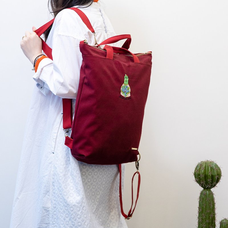 Cotton Canvas Bag Pack Across Body Bag Protect Our Home - กระเป๋าคลัทช์ - งานปัก สีแดง