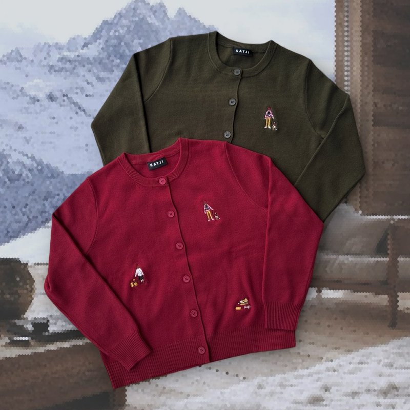 开衫    猫咪与你同行 - 女毛衣/針織衫 - 棉．麻 綠色