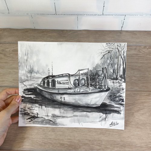 船舶 水彩画 大きめ 白いフレーム 船舶 水彩画 大きめ 白いフレーム 水彩画スケッチ紀行-船のある風景