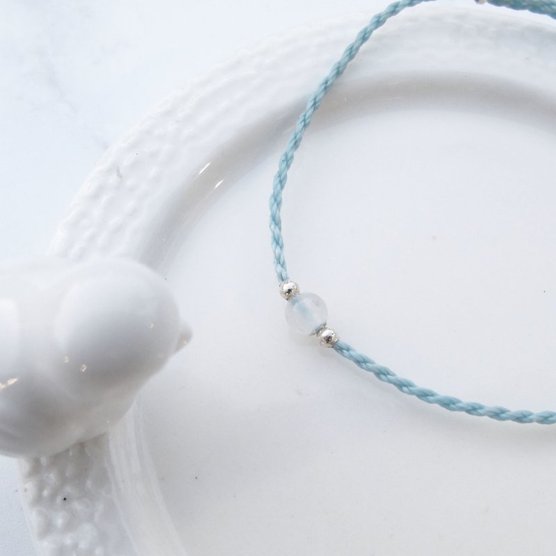 Big staff Taipa [manual silver] white chalcedony × natural stone very fine wax rope bracelet blue - Bracelets - Other Metals White