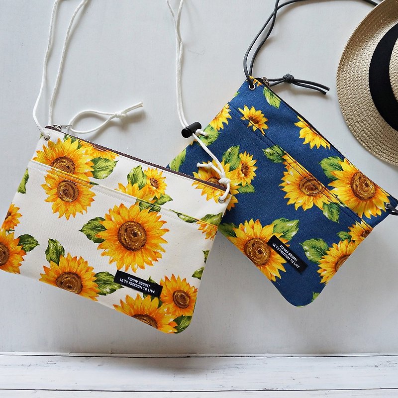 summer　sunflower　shoulderbag - Messenger Bags & Sling Bags - Cotton & Hemp Yellow