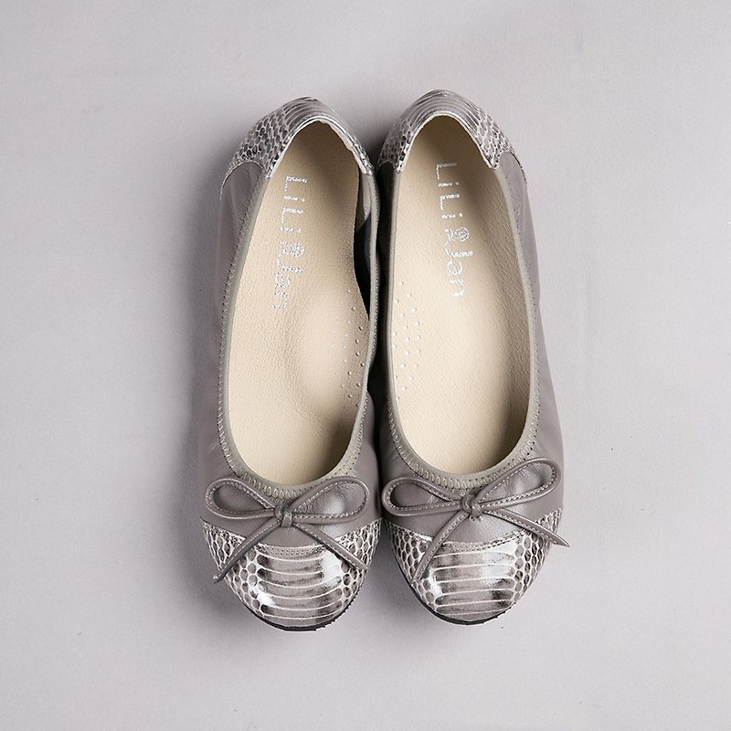 [] Secret shimmer color fold sheepskin ballet shoes - gray snake - รองเท้าอ็อกฟอร์ดผู้หญิง - หนังแท้ 