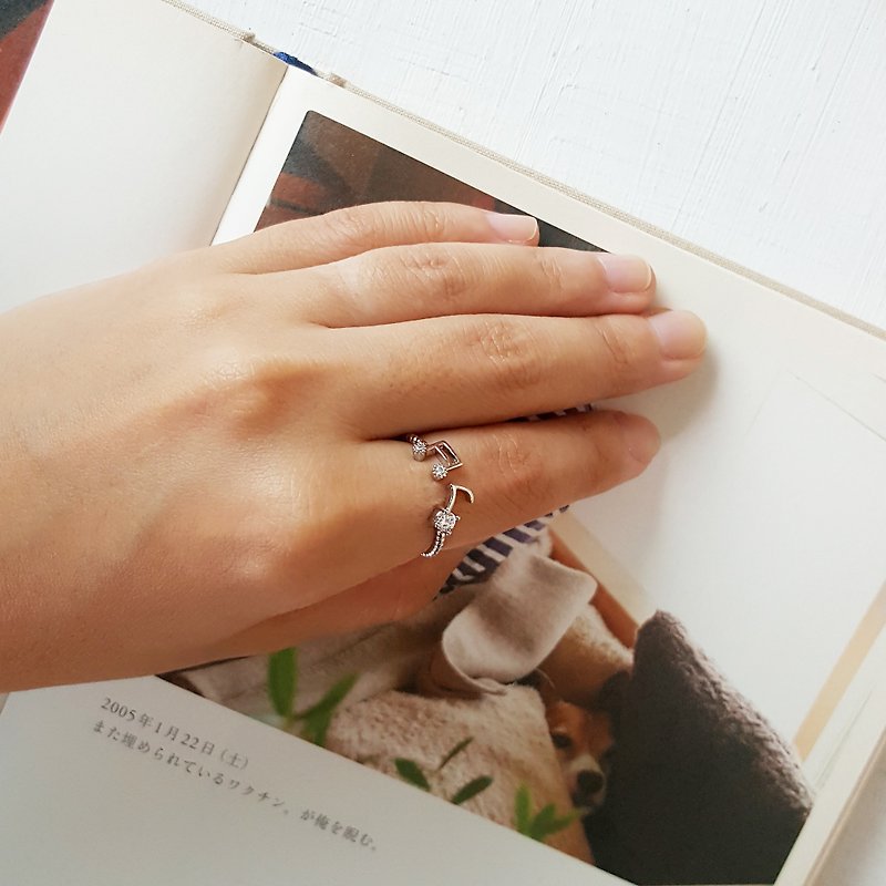 Silver Tiny Music Note Open Ring,Musical note ring,Open adjustable ring - แหวนทั่วไป - เงิน สีเงิน
