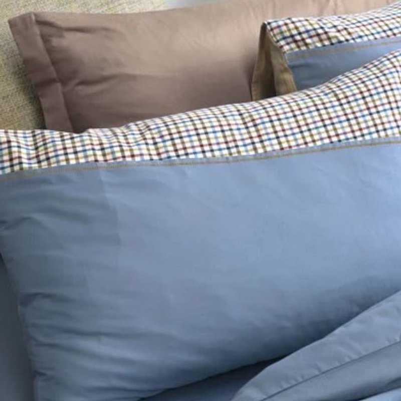 Caliphil Bedding American combed cotton pillowcase/Norwich/blue/check pattern - Bedding - Cotton & Hemp Blue