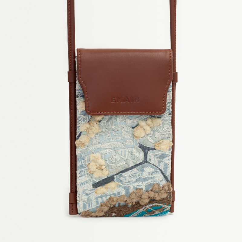 One-of-a-Kind Embroidery Phone Bag - The Seine River No. 4 - Other - Genuine Leather Brown