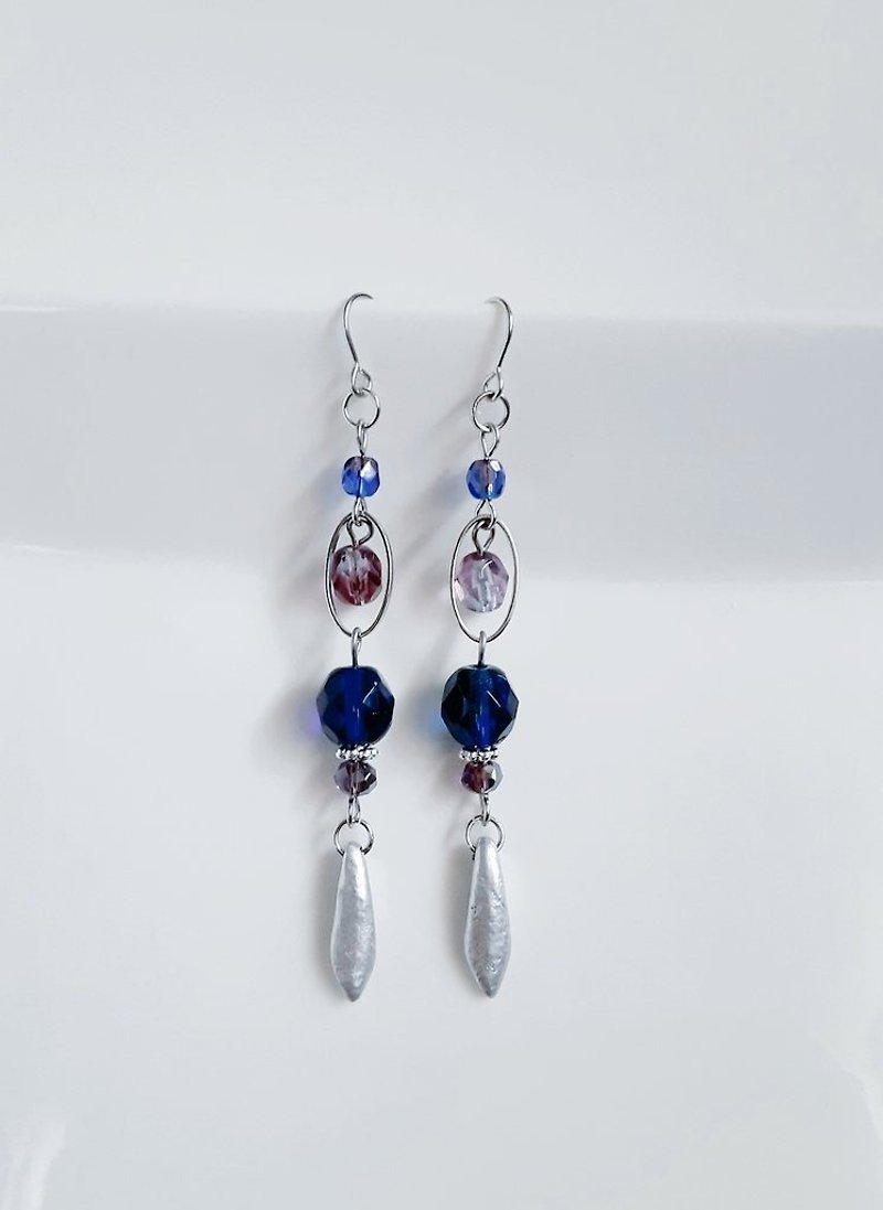 Stylish long earrings made of Czech beads and oval hoops. Cool blue. Birthday present. Going out outfit. Czech beads. Can be changed to hypoallergenic earrings or Clip-On. - Earrings & Clip-ons - Glass Blue