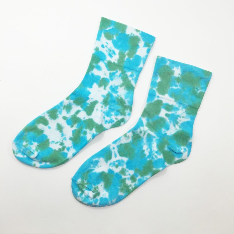 襪子 3/4寬口襪 手染 渲染 染色/客製化 交換禮物 聖誕禮物 生日禮物 畢業禮物 手作  [地球] - 襪子 - 棉．麻 藍色