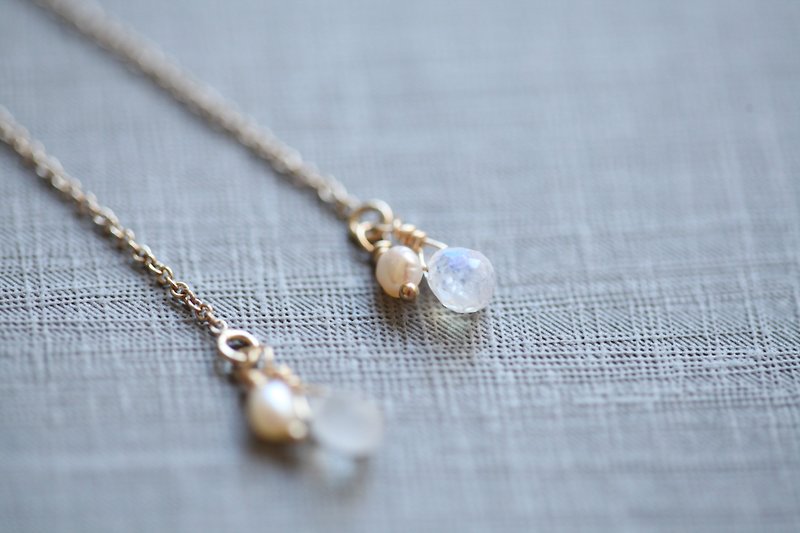 Elegant Pearl Moonstone Drop Earrings │14kgf Earring Moonstone Birthday Gift - Earrings & Clip-ons - Gemstone White