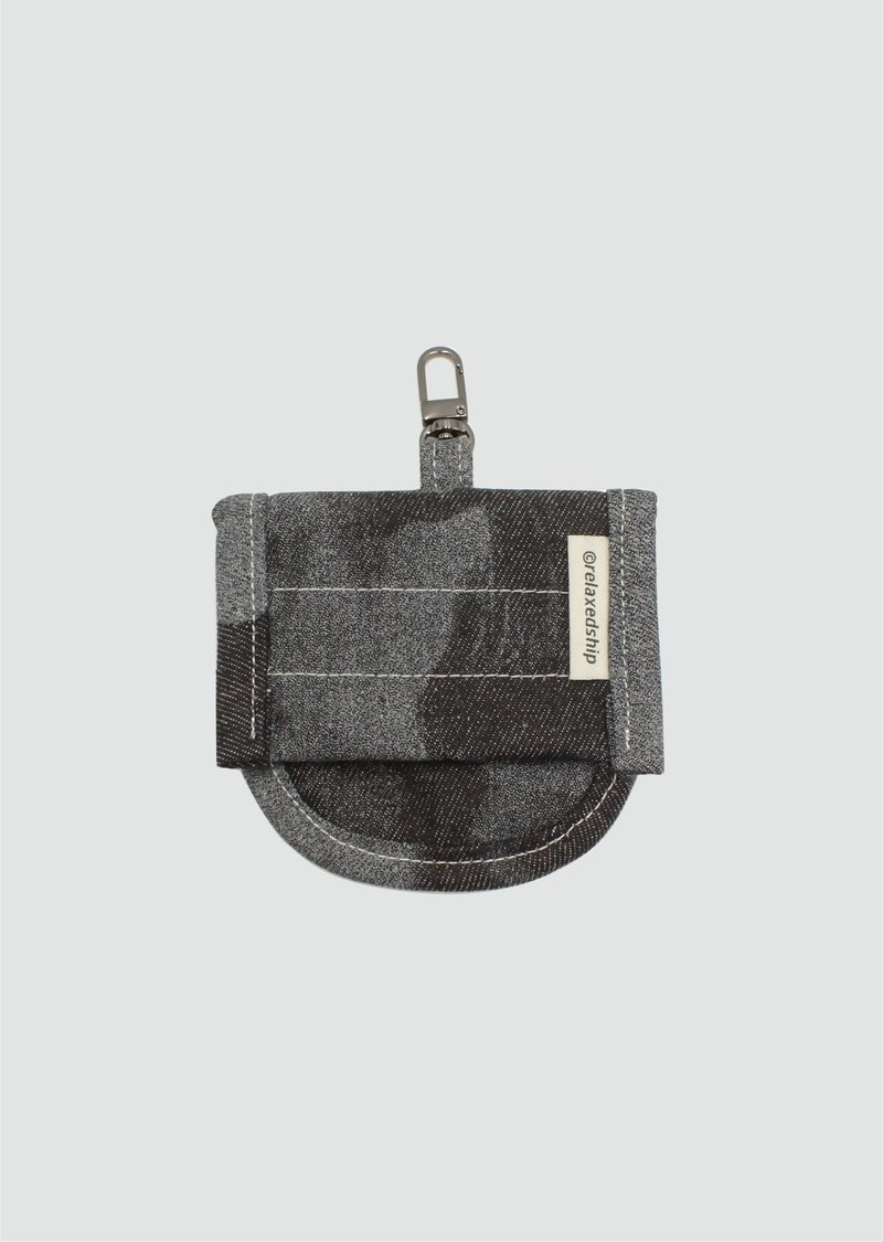 Flip multi-purpose pouch - black gray - กระเป๋าใส่เหรียญ - ผ้าฝ้าย/ผ้าลินิน สีดำ