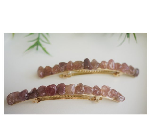 Strawberry Crystal Slender Hair Clip Resin Natural Stone Hair