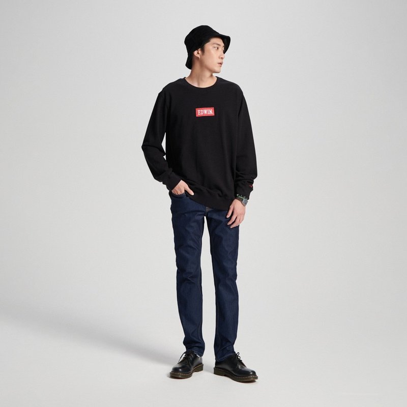 EDWIN BOX LOGO embroidered thick long-sleeved T-shirt-men's (black) #Top - Unisex Hoodies & T-Shirts - Cotton & Hemp Black