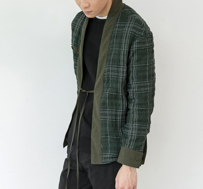 Reversible Noragi Kimono Shirt - Forest Green - Men's Coats & Jackets - Waterproof Material Green