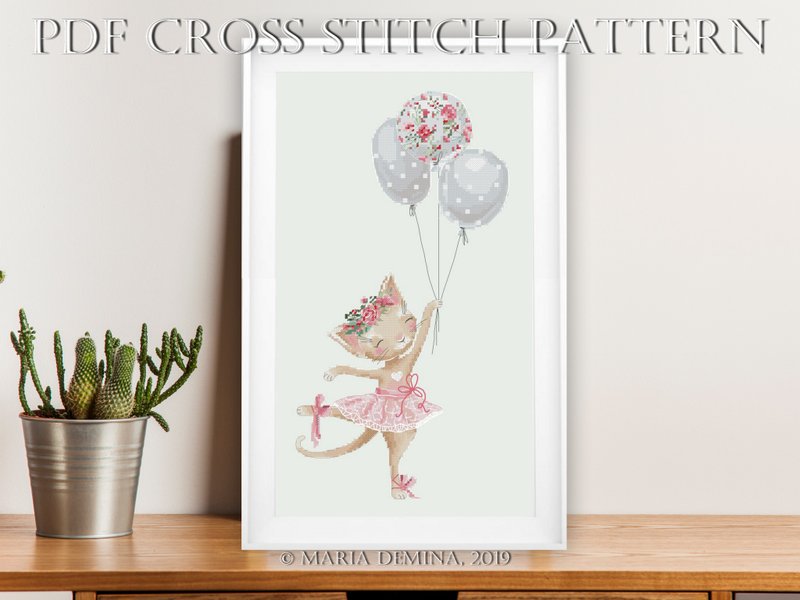 Ballet Cat PDF cross stitch pattern 芭蕾舞 猫 十字绣 - 手工藝教學/工具書 - 其他材質 