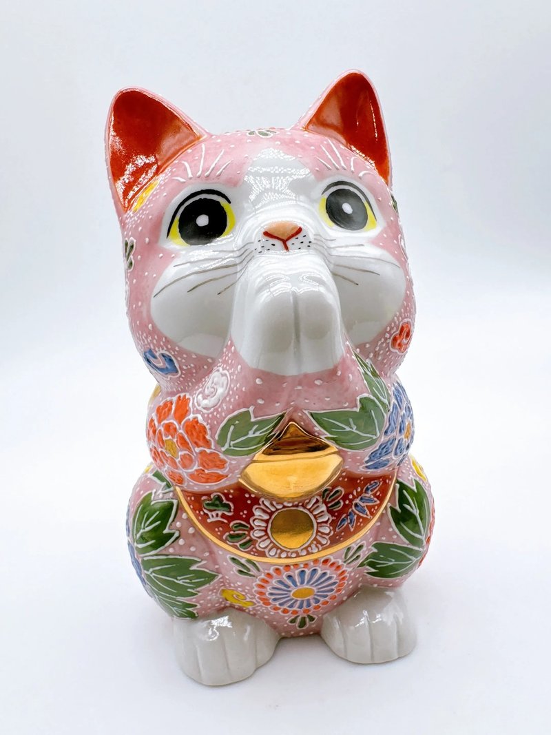 【瑞氣盈香】日本九谷燒招財貓 | 粉紅櫻盛 7号 - 擺飾/家飾品 - 瓷 粉紅色