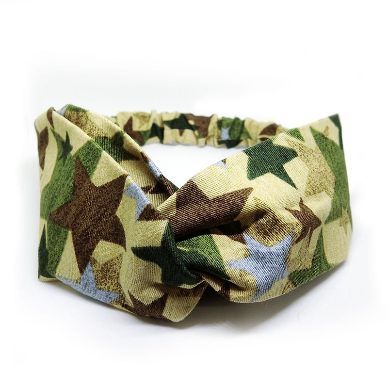 [Shell art] star camouflage hair band - Hair Accessories - Cotton & Hemp Green