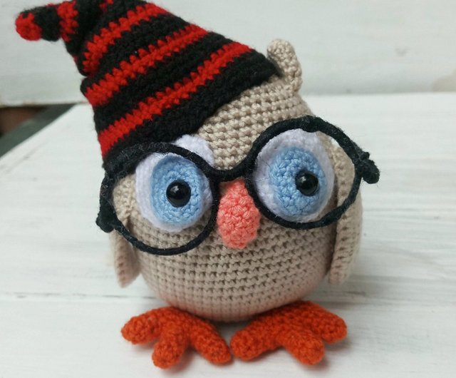 Hand Crochet Funny Owl With Glasses Stuffed Toys Animals Knit Amigurumi Gift  - Shop CrochetByIryska Kids' Toys - Pinkoi