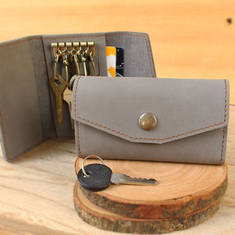 หนังแท้ ที่ห้อยกุญแจ สีเทา - Key Case - H2 สีเทาอ่อน / Key Holder / Key Ring / Key Bag (Genuine Cow Leather)