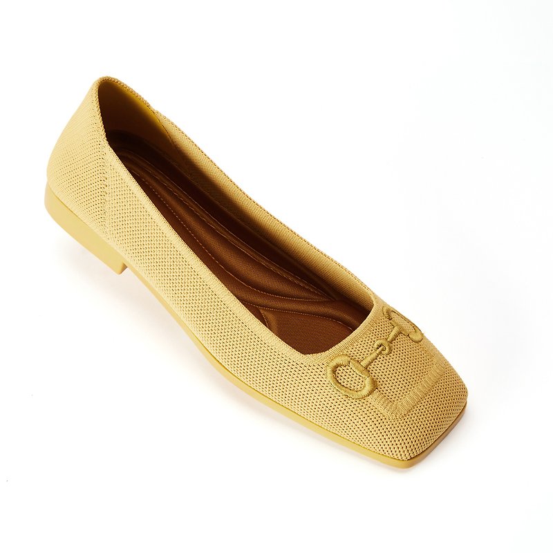Square Toe Flat Bottom Saddle Buckle Embroidery Collection | Yellow 5811 - Mary Jane Shoes & Ballet Shoes - Other Man-Made Fibers Yellow