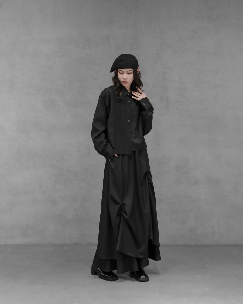 MUKK DESIGN 拼接條紋裁片襯衫 - 女上衣/長袖上衣 - 聚酯纖維 黑色