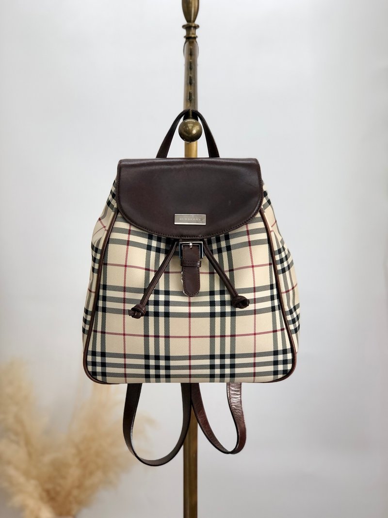 [Direct from Japan, branded used bag] BURBERRY Nova check backpack, beige, logo, canvas, flap, vintage anxvnm - กระเป๋าเป้สะพายหลัง - ผ้าฝ้าย/ผ้าลินิน สีนำ้ตาล