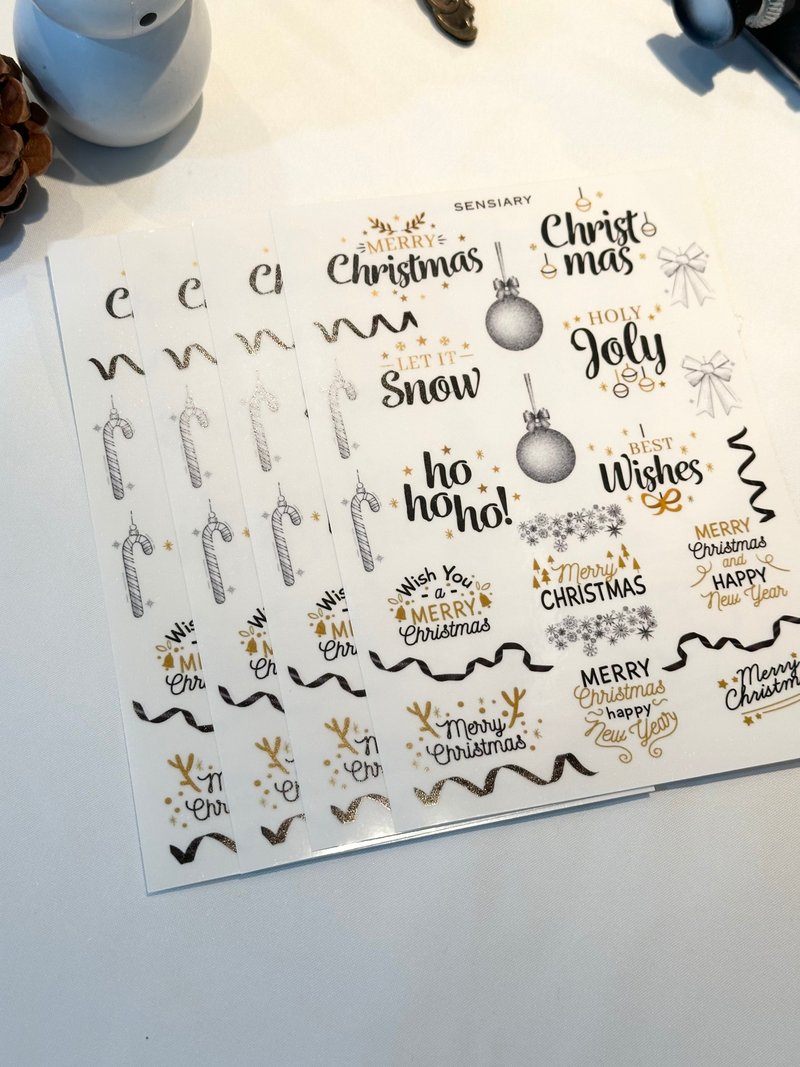 sensiary Christmas Black Lettering Ribbon Accessories Transparent Sticker 4PCS - การ์ด/โปสการ์ด - วัสดุอื่นๆ 