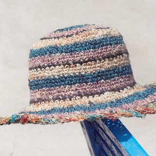 Valentine&amp;#39;s Day hand-knit cotton / hat / fisherman hat / sun hat / straw hat / straw hat - blue and purple forest wind lace stripes
