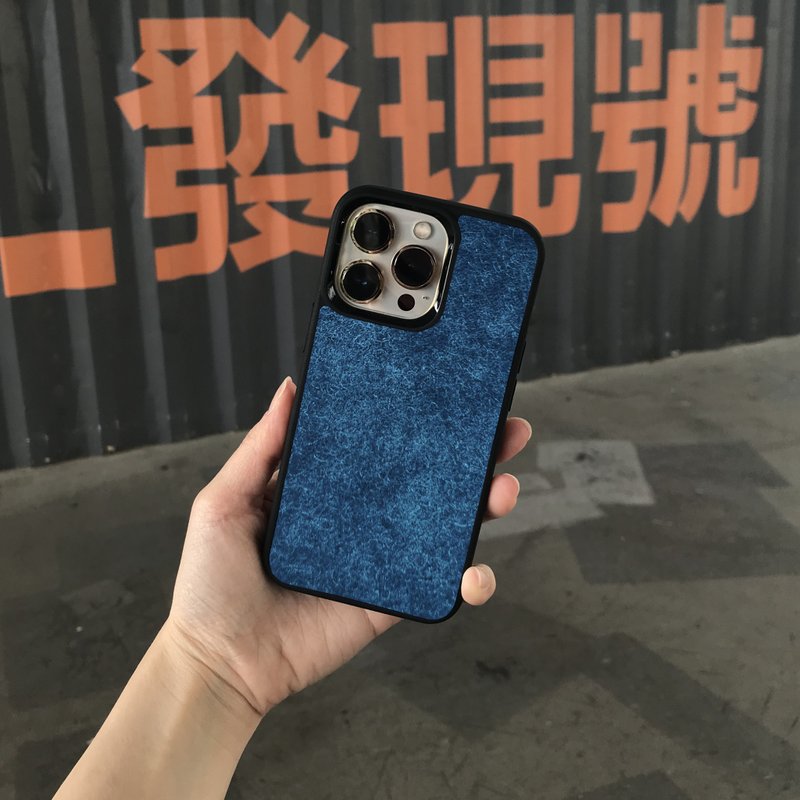 iPhone16/15/14~7 phone case-Italian genuine leather anti-fall phone case-includes engraved and embossed text - Phone Cases - Genuine Leather Blue