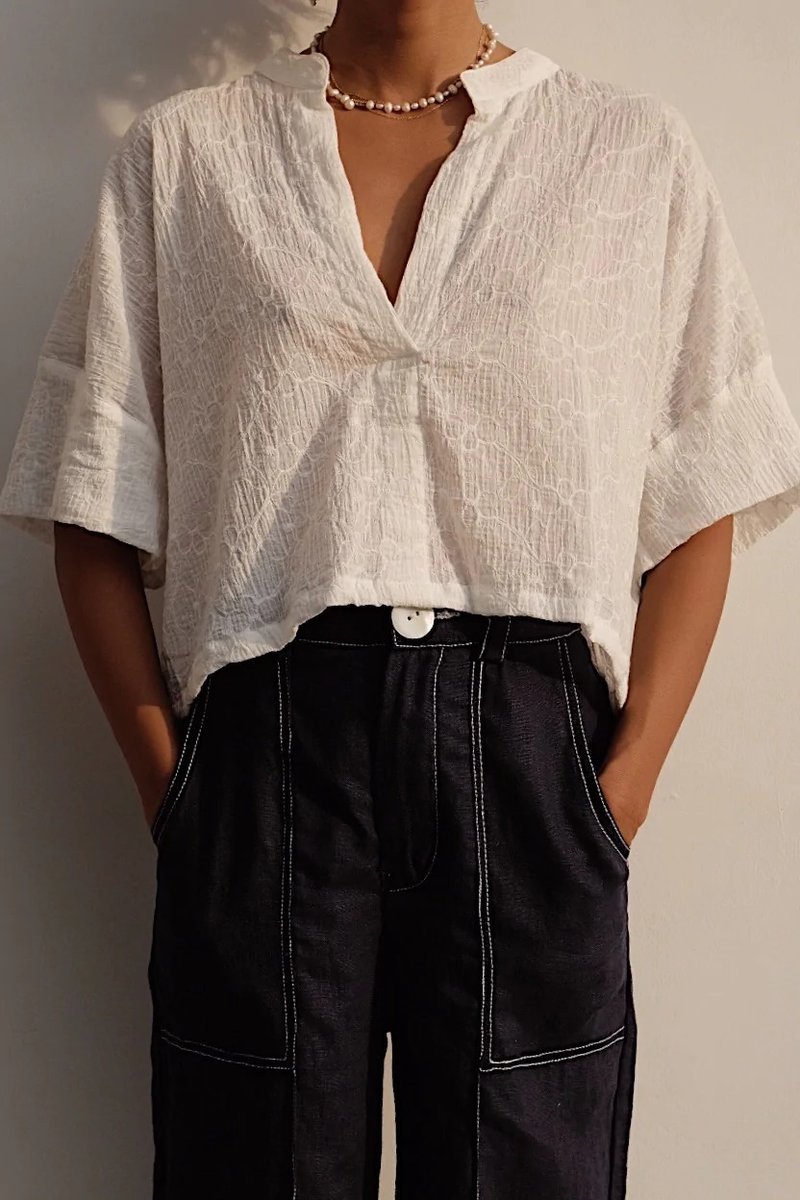 Mimpi Relaxed Blouse - 女襯衫 - 棉．麻 白色