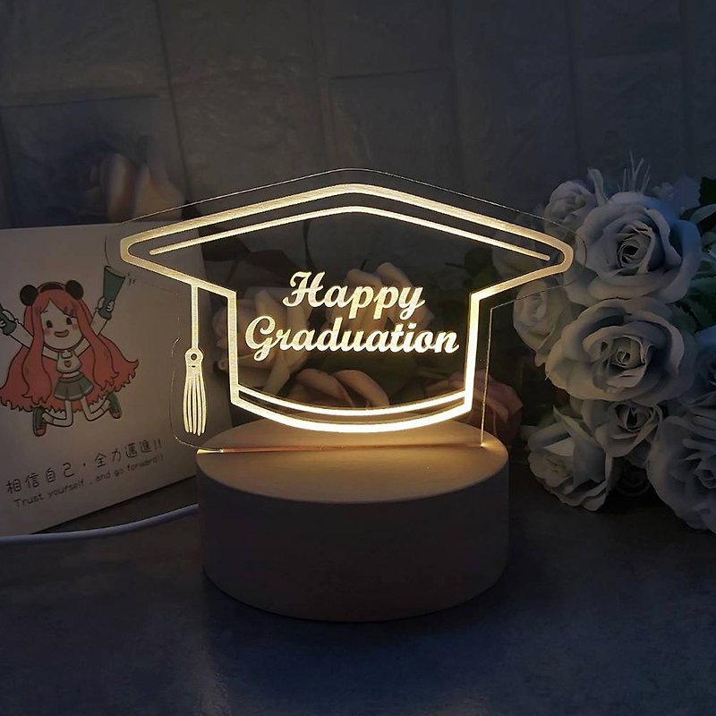 [Customized] Bachelor's Cap/Graduation Cap Commemorative Night Light-Customized Engraving - โคมไฟ - อะคริลิค 