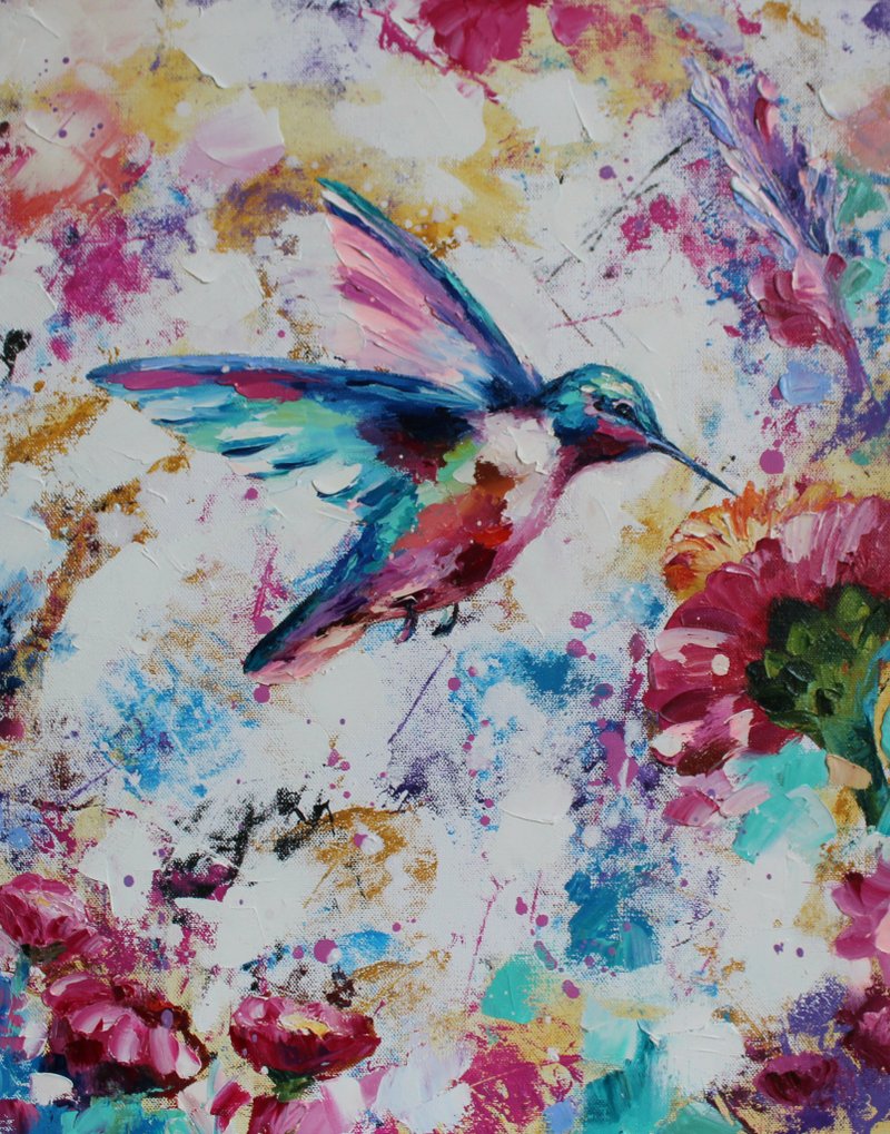 Hummingbird Oil Painting Bird Original Art Colibri Painting Bird