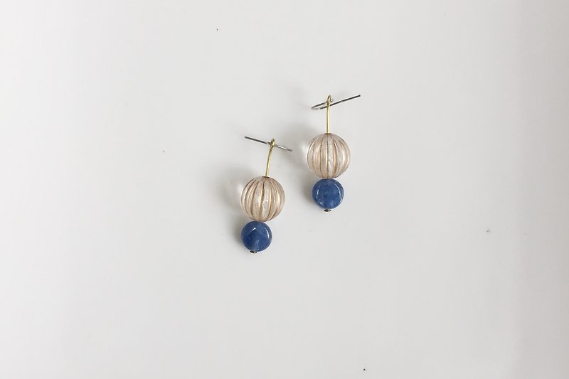 Chubby Antique Beads Natural Stone Earrings - Earrings & Clip-ons - Glass Blue