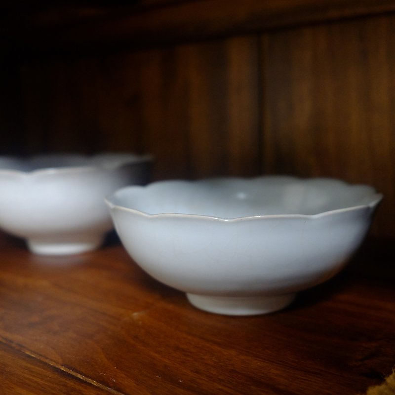 陶 碗 白色 - 青瓷汝窯花口碗 茶碗 陶碗 花瓣碗