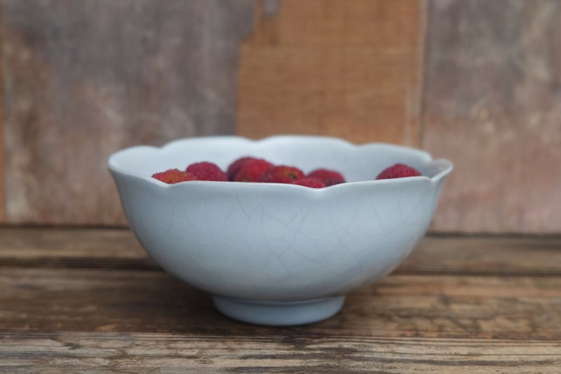 青瓷汝窯花口碗 茶碗 陶碗 花瓣碗 - 碗 - 陶 白色