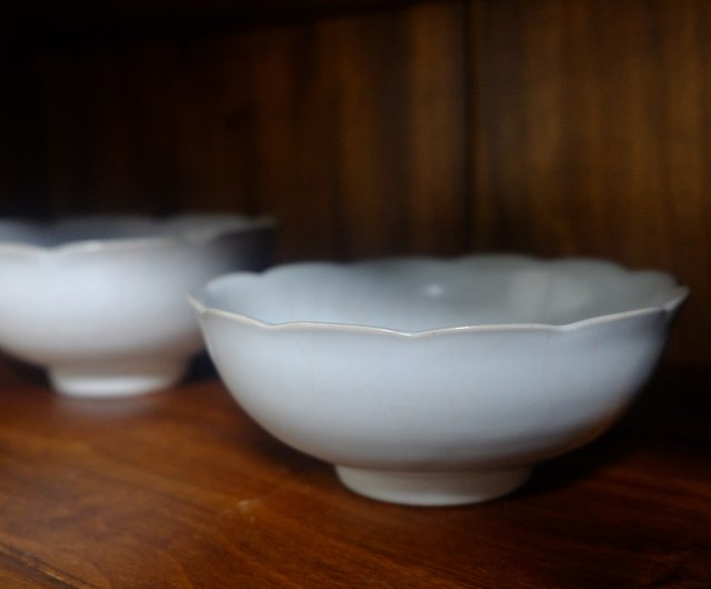 【夢工房】湖東焼 青華花文 青磁 紅口 煎茶碗 五客　桐箱　L-425 日式瓷器深川制百年庵青花系列五客杯盖杯大钵