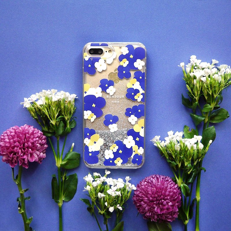 Night Blue Small White Flower Shiny Mobile Shell - Phone Cases - Other Materials Blue