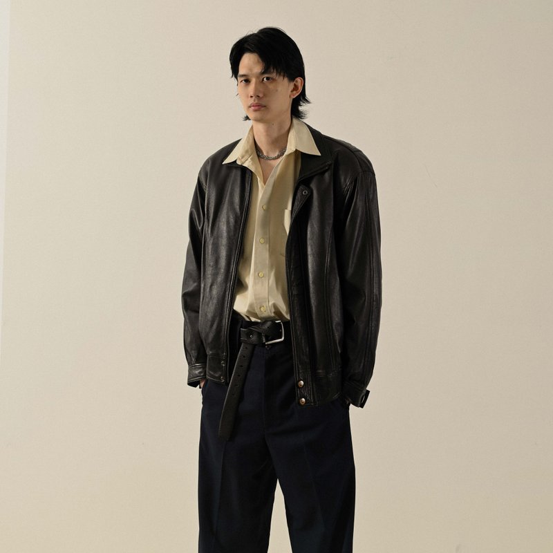 【NaSuBi Vintage】經典輪廓古著皮衣外套 - 男夾克/外套 - 真皮 黑色