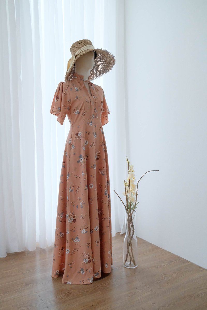 Rosewood Floral party dress Maxi Pink bridesmaid long dress Floral bridal dress - 連身裙 - 聚酯纖維 粉紅色